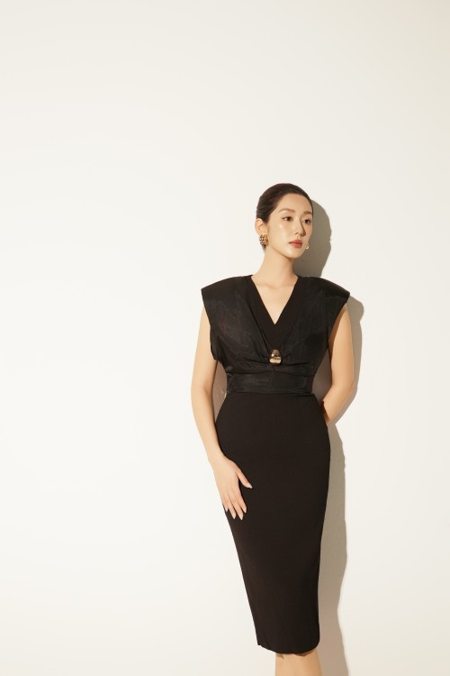 Sixdo Black Woven Pencil Dress